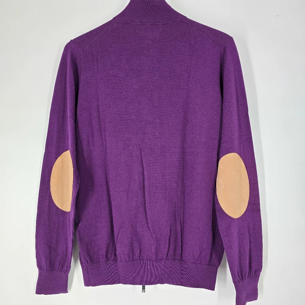 Carolina Herrera NEW Men's Purple Zip Up Sweater Elbow Patches Size S - Picture 11 of 12